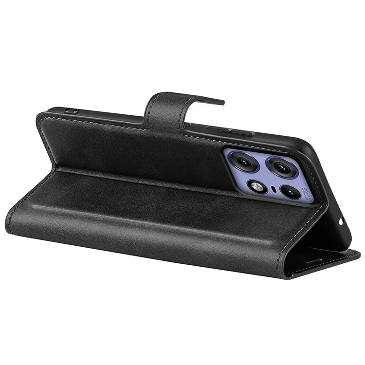 Per Motorola Edge 50 Pro 5G Custodia Classica Struttura in Pelle di Vitello Flip Orizzontale - Nero