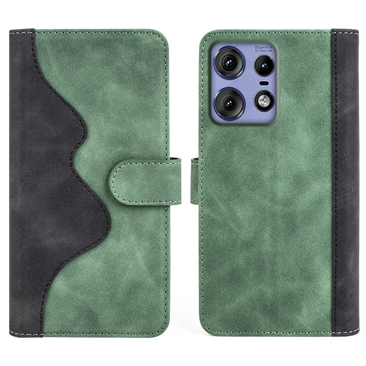 For Motorola Edge 50 Pro 5G Case PU Leather Wallet Phone Cover Color Splicing - Green