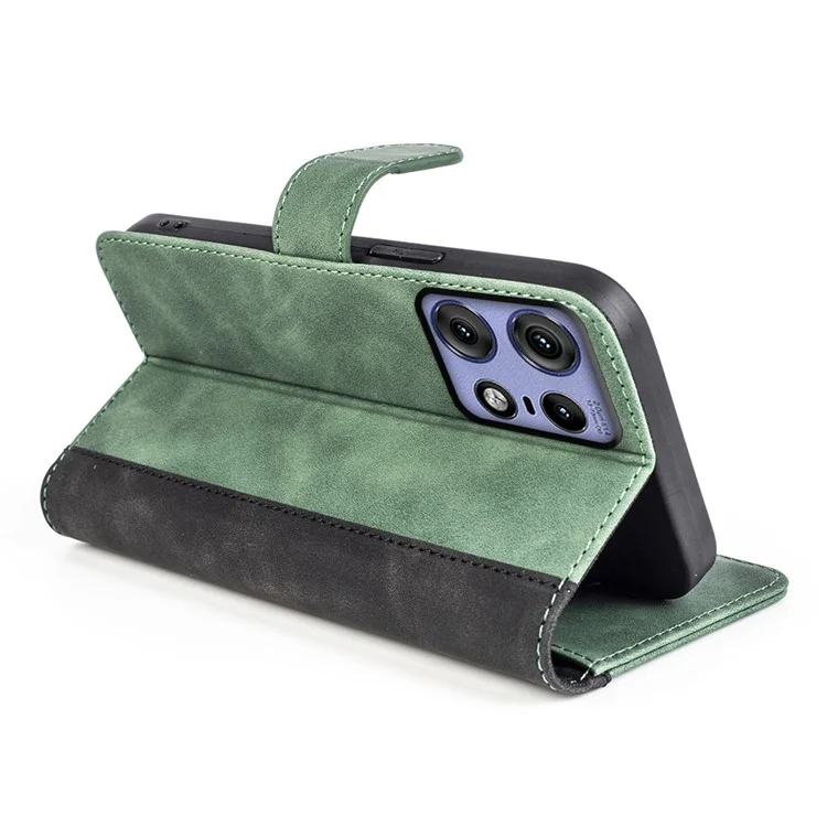 For Motorola Edge 50 Pro 5G Case PU Leather Wallet Phone Cover Color Splicing - Green