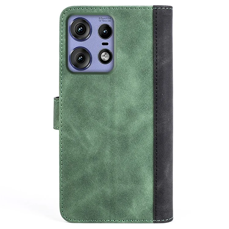 For Motorola Edge 50 Pro 5G Case PU Leather Wallet Phone Cover Color Splicing - Green
