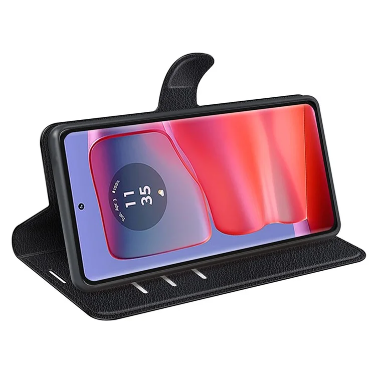 Para Motorola Edge 50 Pro 5G Caja Textura de Litchi Soporte Billetera Cubierta de Teléfono de Cuero - Negro