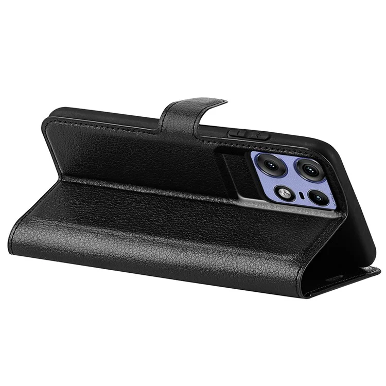 Para Motorola Edge 50 Pro 5G Caja Textura de Litchi Soporte Billetera Cubierta de Teléfono de Cuero - Negro