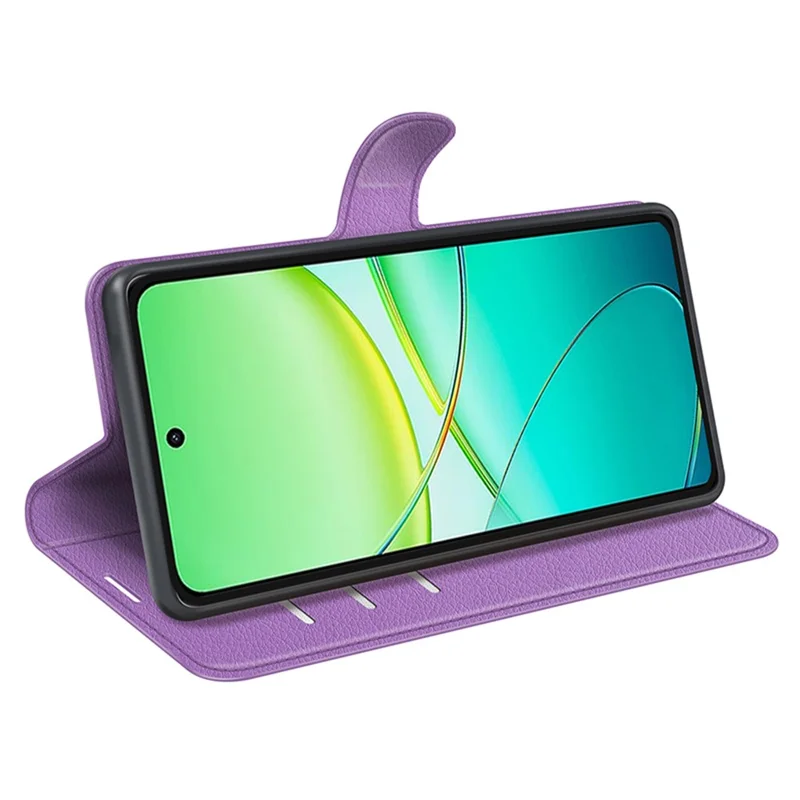 For vivo Y38 5G Case Litchi Grain PU Leather Shockproof TPU Inner Shell Phone Cover - Purple
