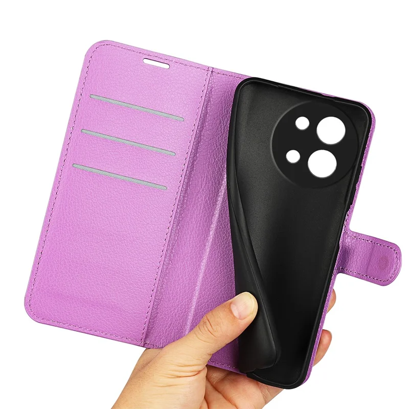 For vivo Y38 5G Case Litchi Grain PU Leather Shockproof TPU Inner Shell Phone Cover - Purple