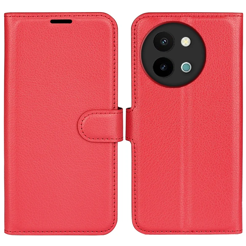 For vivo Y38 5G Case Litchi Grain PU Leather Shockproof TPU Inner Shell Phone Cover - Red