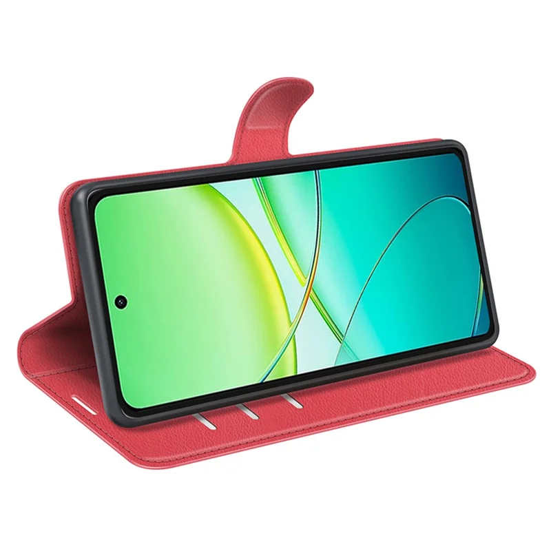 For vivo Y38 5G Case Litchi Grain PU Leather Shockproof TPU Inner Shell Phone Cover - Red