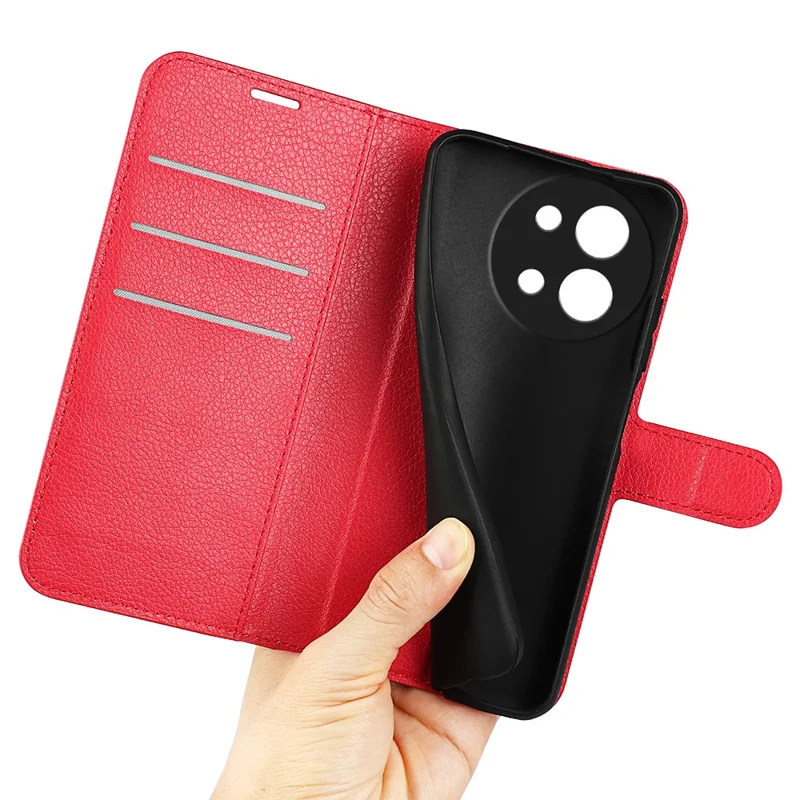 For vivo Y38 5G Case Litchi Grain PU Leather Shockproof TPU Inner Shell Phone Cover - Red
