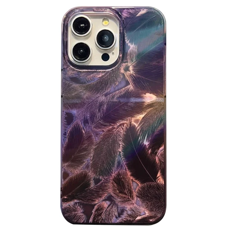 For iPhone 15 Pro Cell Phone Cases IMD Feather Pattern Anti-Scratch PC+TPU Phone Back Cover - Style A