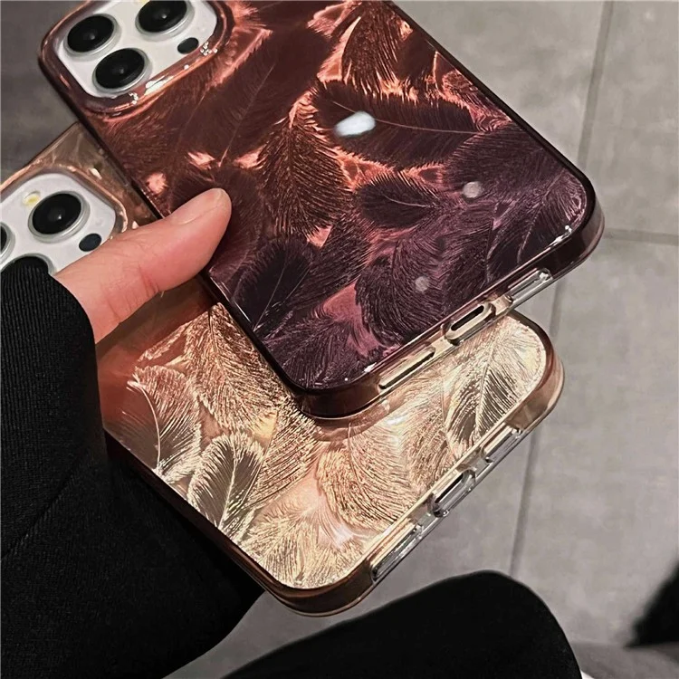 For iPhone 15 Pro Cell Phone Cases IMD Feather Pattern Anti-Scratch PC+TPU Phone Back Cover - Style A