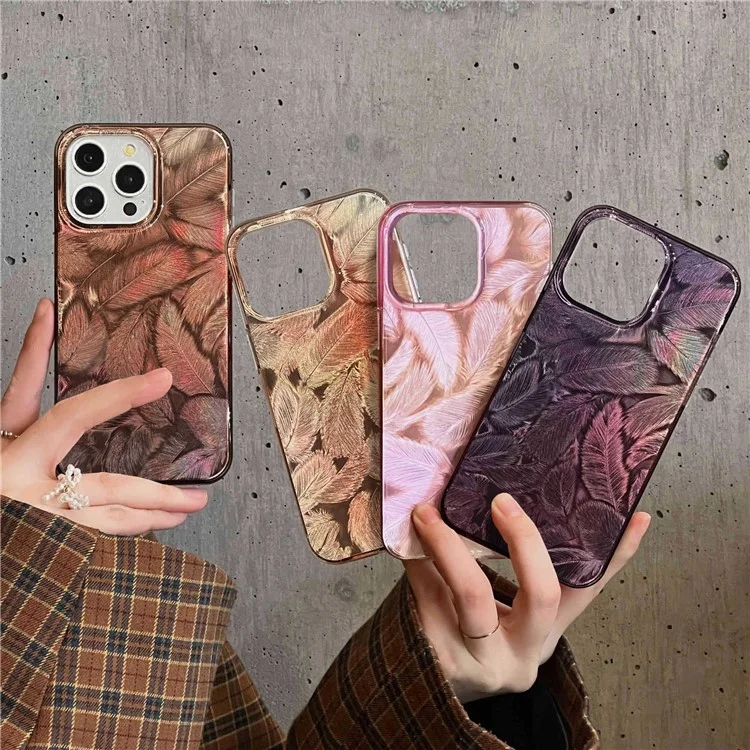 For iPhone 15 Pro Cell Phone Cases IMD Feather Pattern Anti-Scratch PC+TPU Phone Back Cover - Style A
