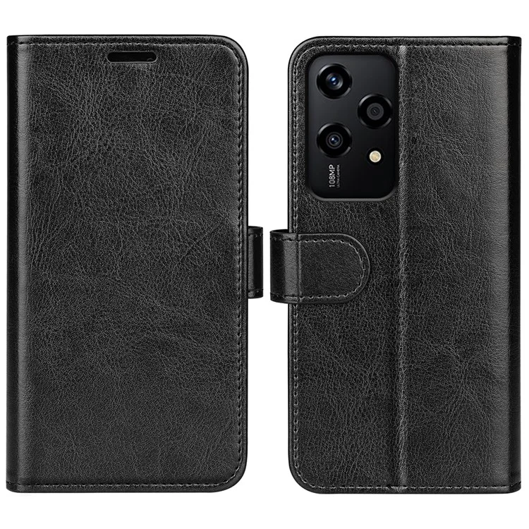 For Honor 200 Lite Phone Case Crazy Horse Texture Leather Folio Flip Cover with Wallet - Black