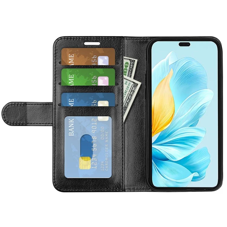 For Honor 200 Lite Phone Case Crazy Horse Texture Leather Folio Flip Cover with Wallet - Black