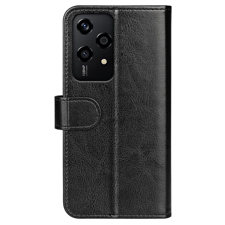 For Honor 200 Lite Phone Case Crazy Horse Texture Leather Folio Flip Cover with Wallet - Black