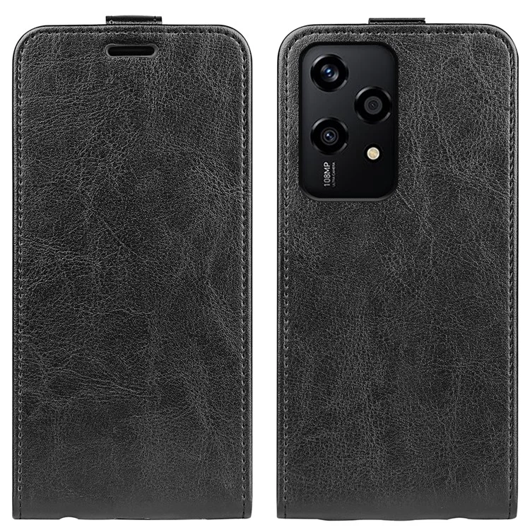 Vertical Flip Case for Honor 200 Lite Crazy Horse Texture PU Leather Phone Cover - Black