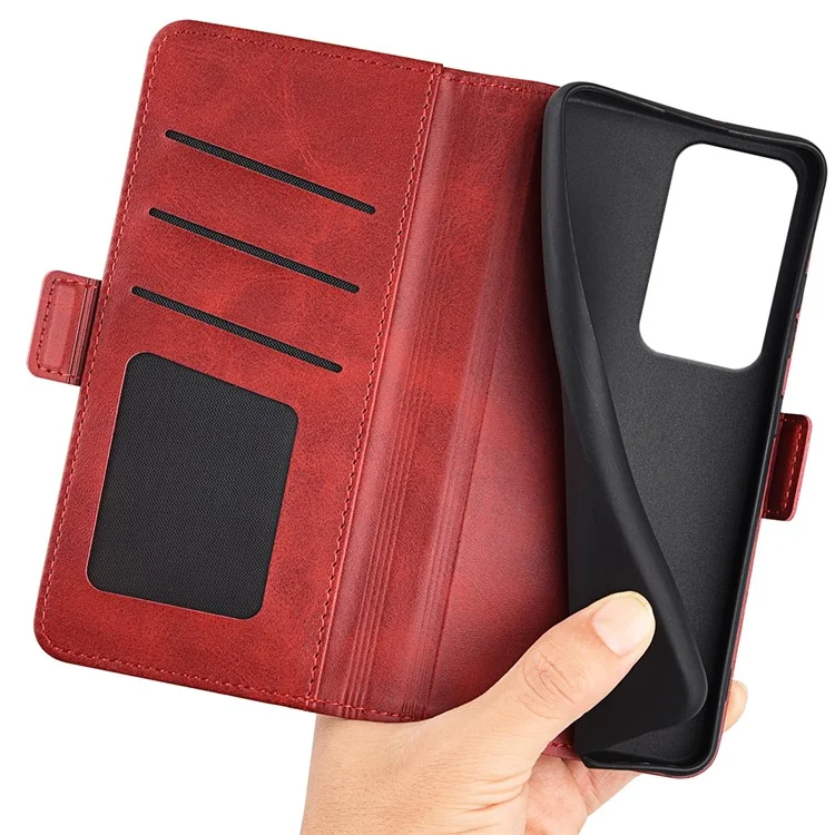 For Honor 200 Lite Leather Case Wallet Phone Cover with Dual Magnetic Clasps - Red
