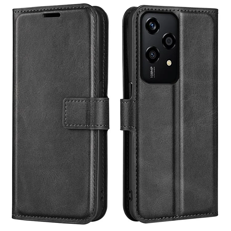 For Honor 200 Lite Case Wallet Card Slots Calf Texture Leather Phone Cover - Schwarz
