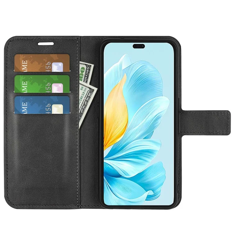 For Honor 200 Lite Case Wallet Card Slots Calf Texture Leather Phone Cover - Schwarz