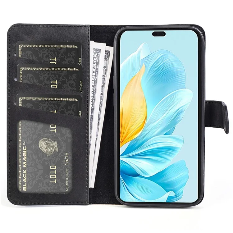 For Honor 200 Lite Case PU Leather Wallet Protective Phone Cover Color Splicing - Black