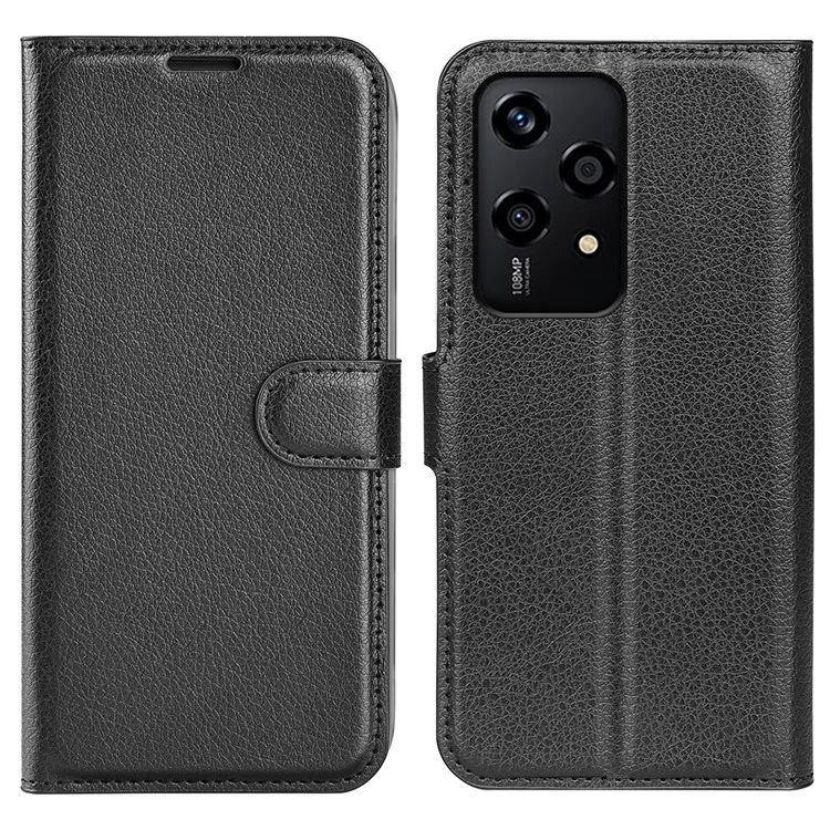 For Honor 200 Lite Case Litchi Texture Leather Flip Wallet Phone Cover - Preto