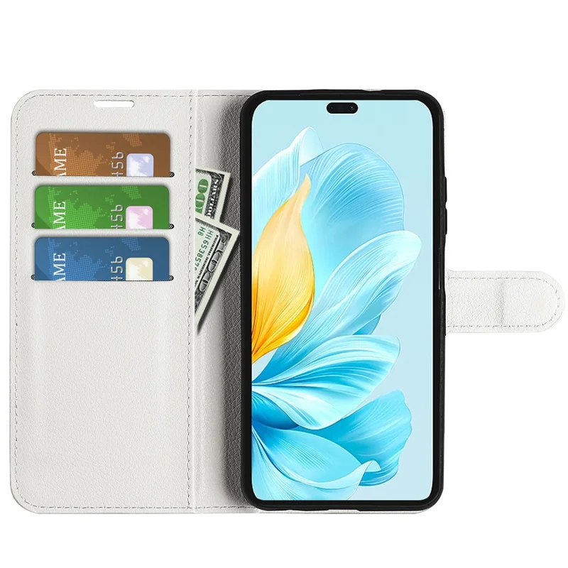 For Honor 200 Lite Case Litchi Texture Leather Flip Wallet Phone Cover - White