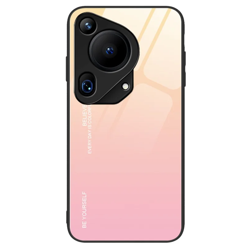 Für Huawei Pura 70 Ultra Case Gradient Color Tempered Glass Phone Cover - Gold / Pink