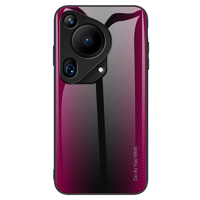Para Huawei Pura 70 Ultra Case Vidro Temperado+TPU  Capa de Telefone Textura de Fibra de Carbono - Rosa
