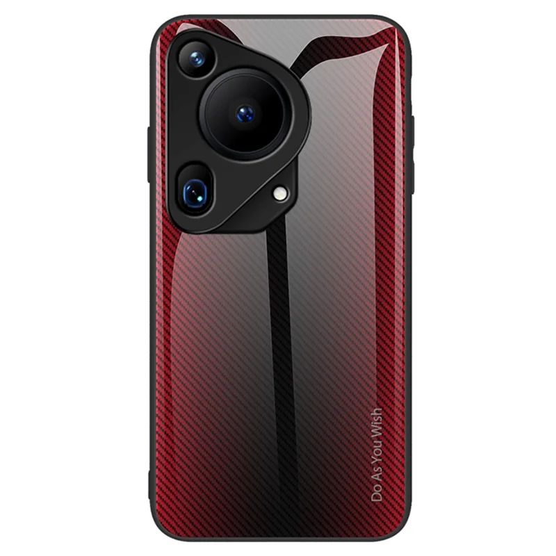 Pour Huawei Pura 70 Ultra Case Tempered Glass+TPU Coque de téléphone Texture en fibre de carbone - Rouge