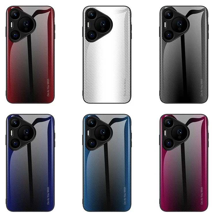 Für Huawei Pura 70 Case Carbon Fiber Texture Tempered Glass Protective Shell - Schwarz