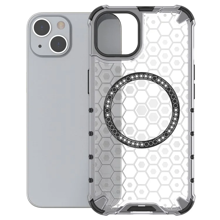 For iPhone 13 Case Compatible with MagSafe TPU+PC Honeycomb Phone Cover - Transparent