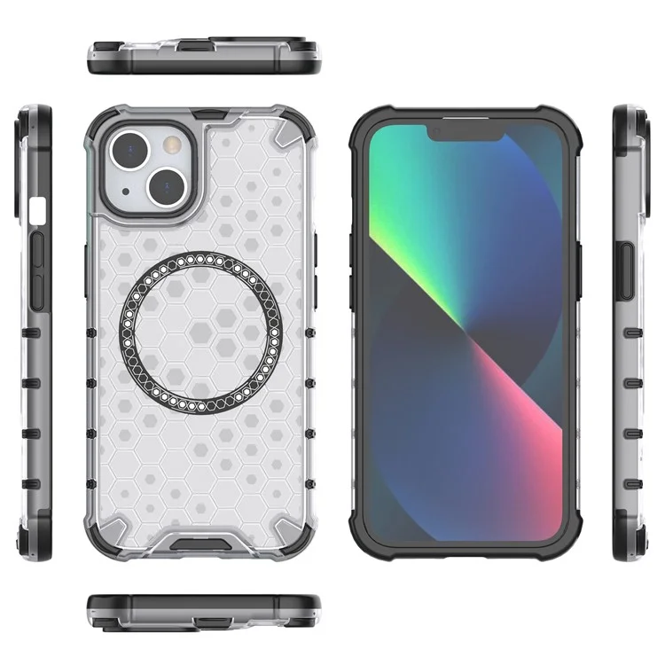 For iPhone 13 Case Compatible with MagSafe TPU+PC Honeycomb Phone Cover - Transparent