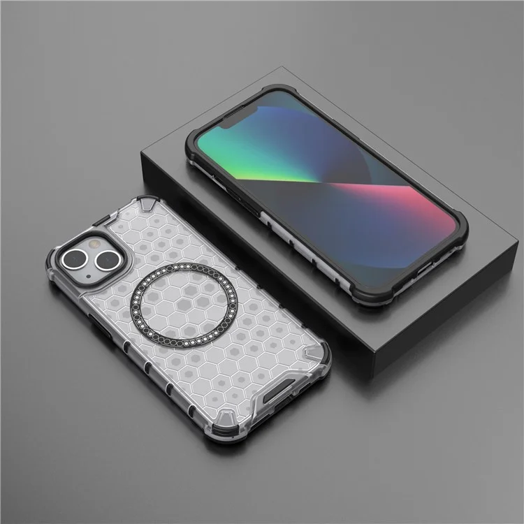 For iPhone 13 Case Compatible with MagSafe TPU+PC Honeycomb Phone Cover - Transparent