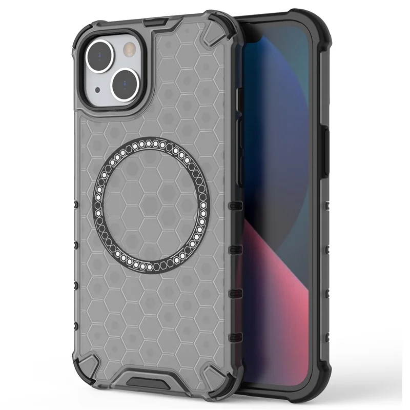 Custodia per iPhone 13 compatibile con MagSafe TPU+PC Honeycomb Phone Cover - Grigio