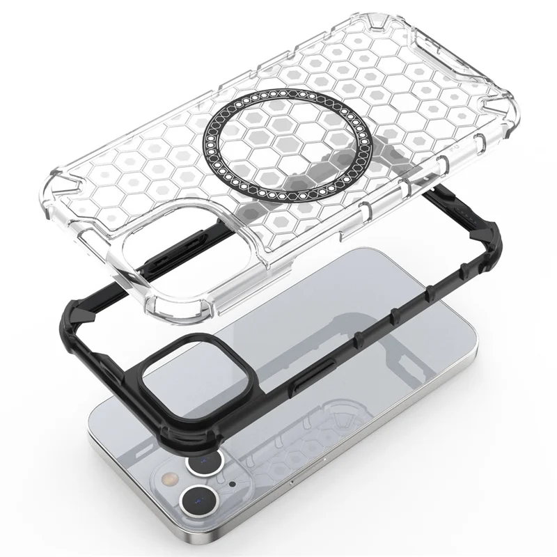 Custodia per iPhone 13 compatibile con MagSafe TPU+PC Honeycomb Phone Cover - Grigio