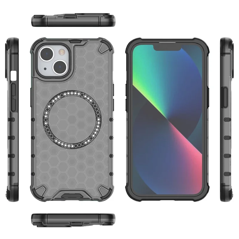 Custodia per iPhone 13 compatibile con MagSafe TPU+PC Honeycomb Phone Cover - Grigio