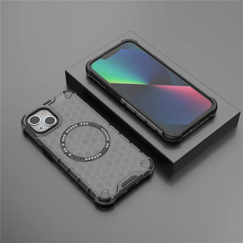 Custodia per iPhone 13 compatibile con MagSafe TPU+PC Honeycomb Phone Cover - Grigio