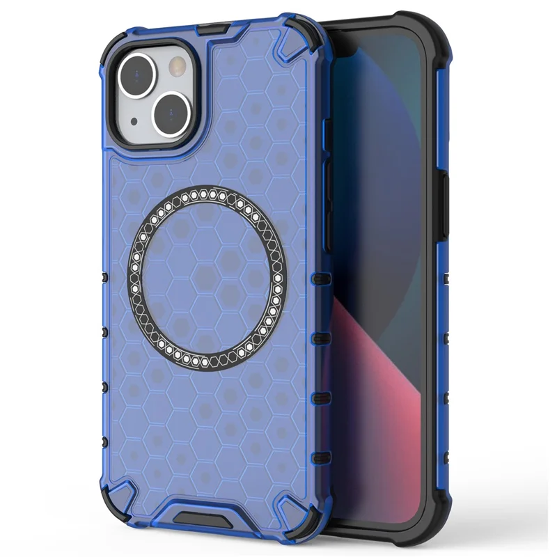 For iPhone 13 Case Compatible with MagSafe TPU+PC Honeycomb Phone Cover - Blue