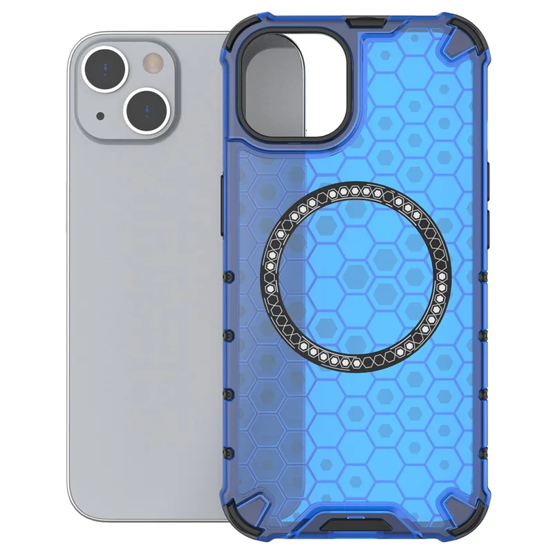 For iPhone 13 Case Compatible with MagSafe TPU+PC Honeycomb Phone Cover - Blue