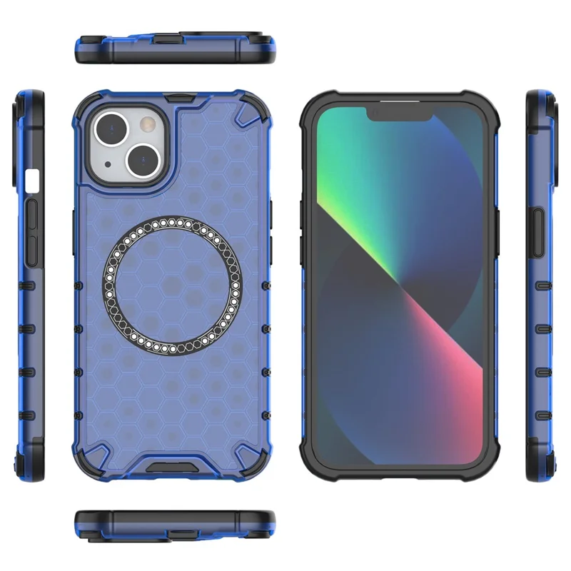 For iPhone 13 Case Compatible with MagSafe TPU+PC Honeycomb Phone Cover - Blue