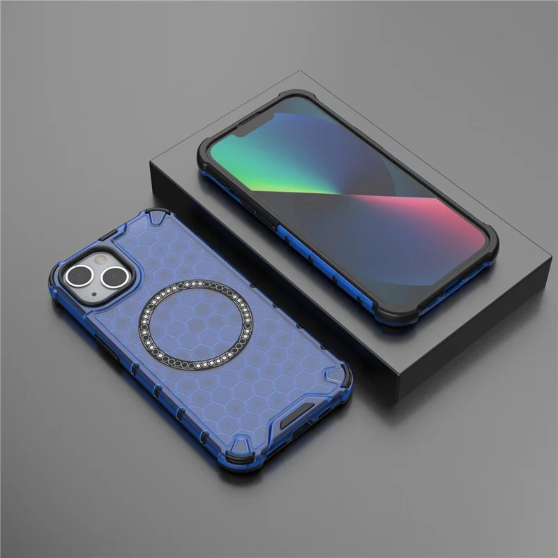 For iPhone 13 Case Compatible with MagSafe TPU+PC Honeycomb Phone Cover - Blue