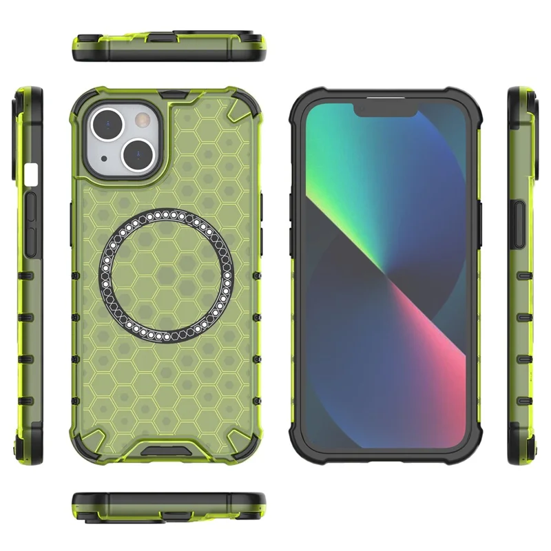 For iPhone 13 Case Compatible with MagSafe TPU+PC Honeycomb Phone Cover - Green