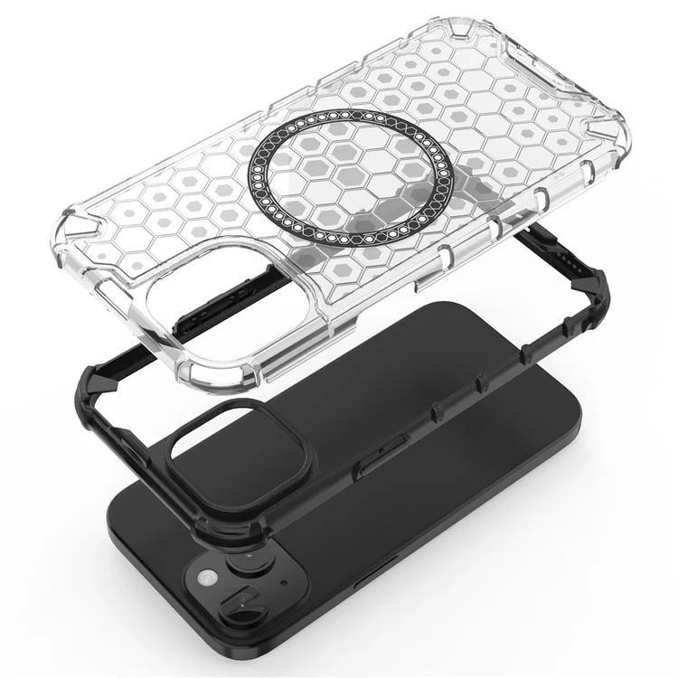 For iPhone 14 Magnetic Phone Case TPU+PC Honeycomb Design Phone Cover - Red