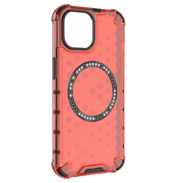 For iPhone 14 Magnetic Phone Case TPU+PC Honeycomb Design Phone Cover - Red