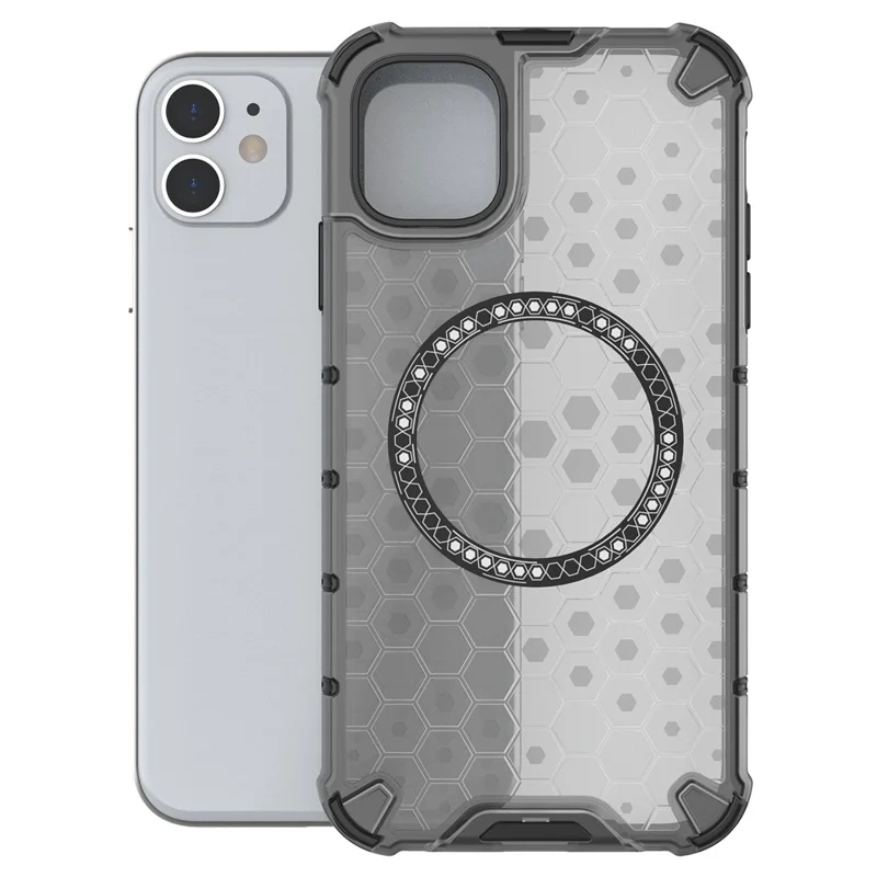 For iPhone 11 Case Compatible with MagSafe Honeycomb Design TPU+PC Phone Cover - Grey