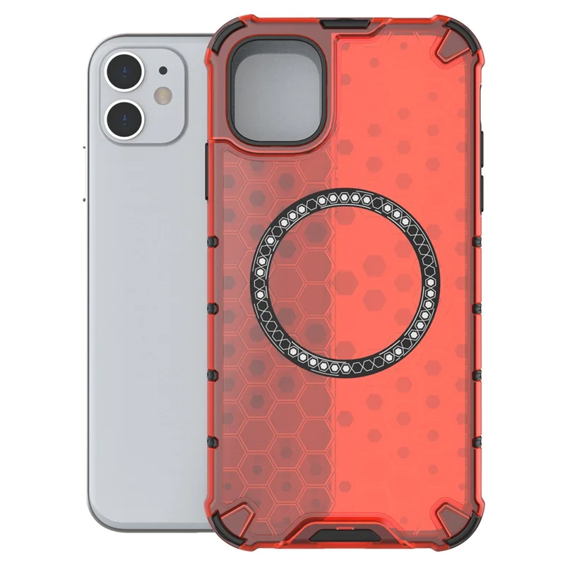 Coque pour iPhone 11 compatible avec MagSafe, conception en nid d'abeille en TPU+PC - Rouge