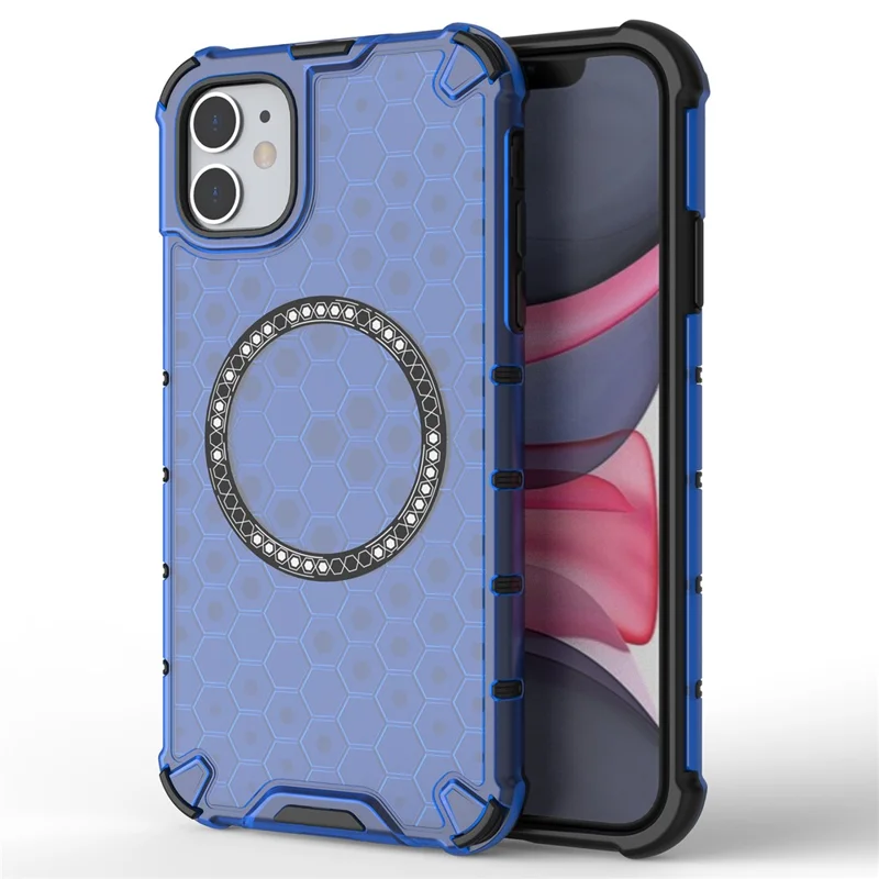Für iPhone 11 Hülle kompatibel mit MagSafe Honeycomb Design TPU+PC Handyhülle - Blau