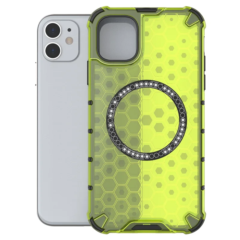 Custodia per iPhone 11 compatibile con MagSafe, design a nido d'ape TPU+PC - Verde