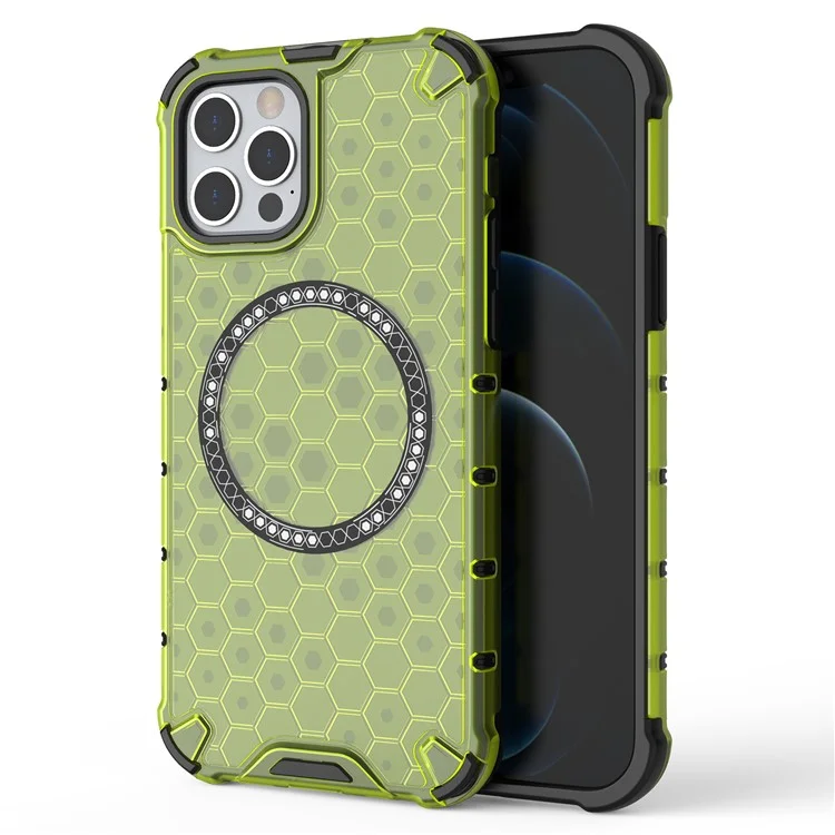 Para iPhone 12 / 12 Pro Magnetic Case Honeycomb Anti-Drop TPU+PC Phone Cover - Verde
