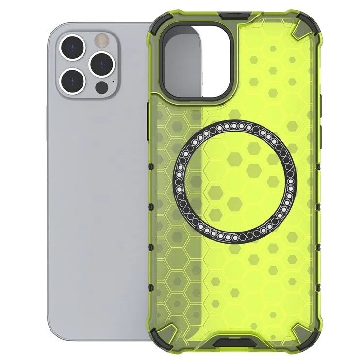 Para iPhone 12 / 12 Pro Magnetic Case Honeycomb Anti-Drop TPU+PC Phone Cover - Verde