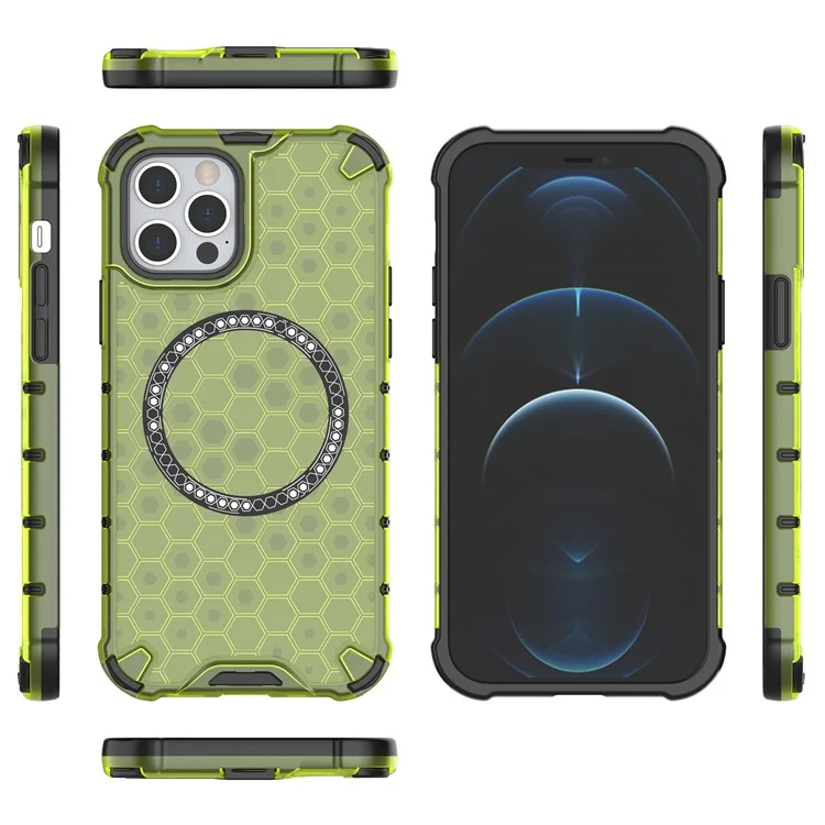 Para iPhone 12 / 12 Pro Magnetic Case Honeycomb Anti-Drop TPU+PC Phone Cover - Verde