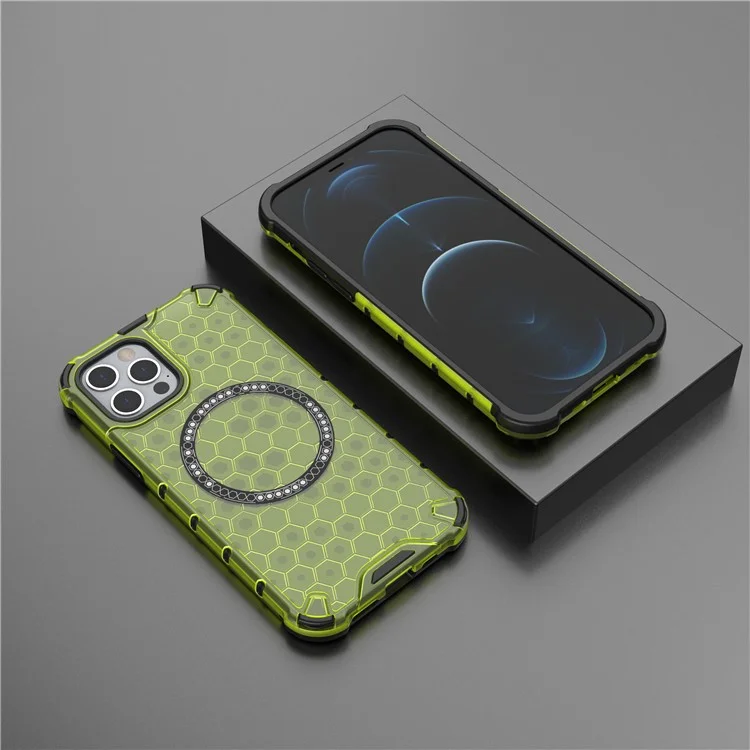 Para iPhone 12 / 12 Pro Magnetic Case Honeycomb Anti-Drop TPU+PC Phone Cover - Verde